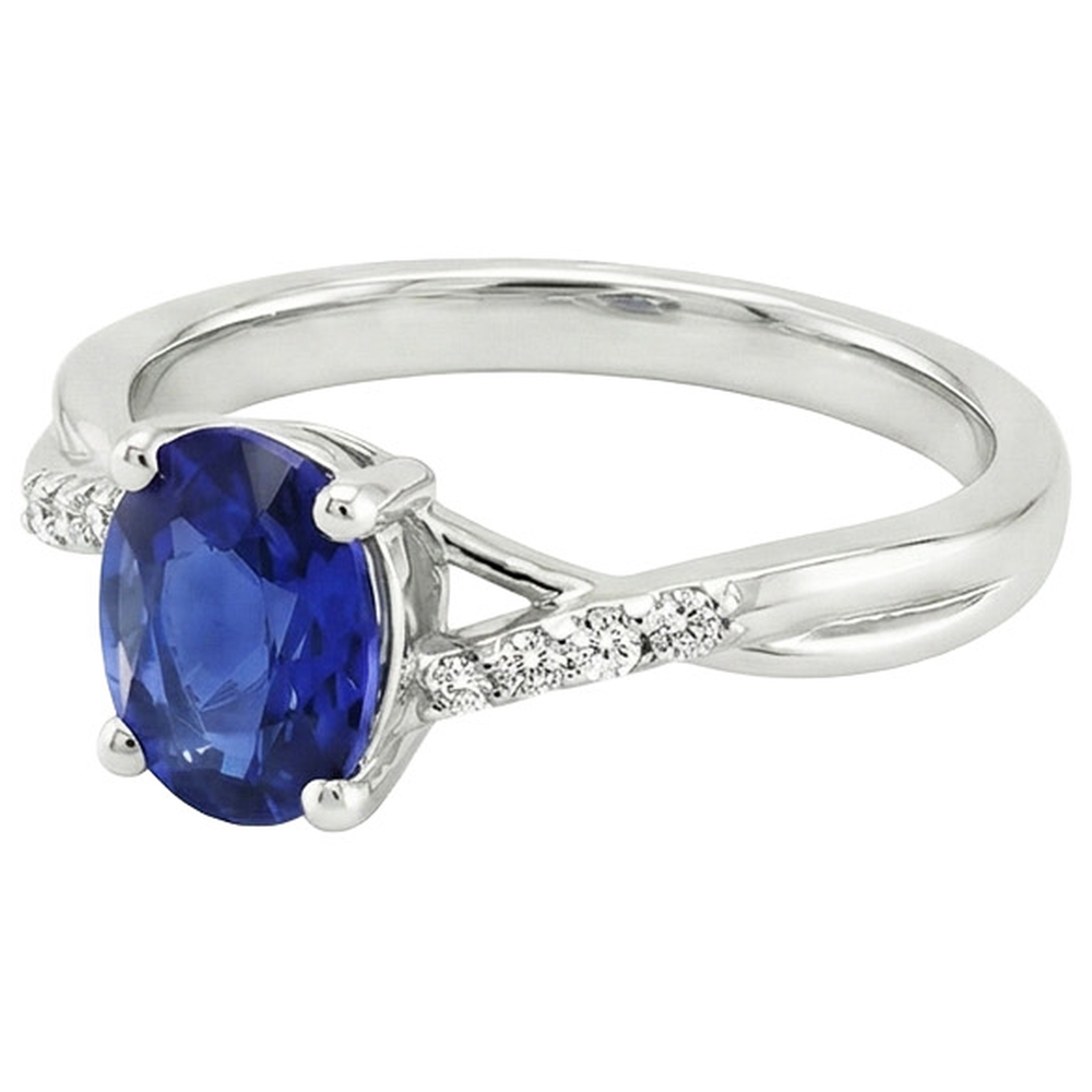 Natürlicher Diamant ( nicht im Labor gezüchtet )-Verlobungsring Split Shank Oval Cut Blauer Saphir 3 Karat