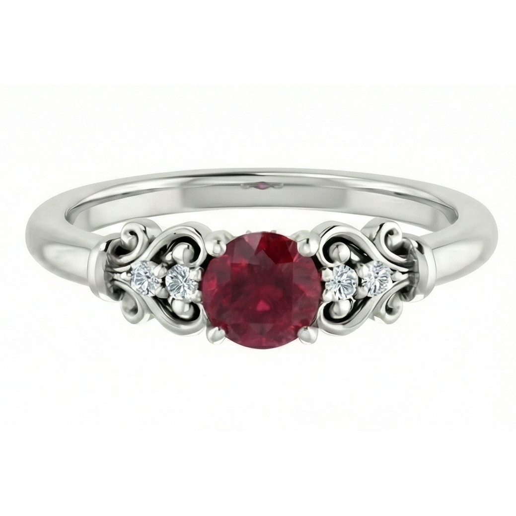 Aus der Erde Abgebauter Natürlicher Diamant runder Rubin Fancy Ring 1,40 Karat Weißgold 14K