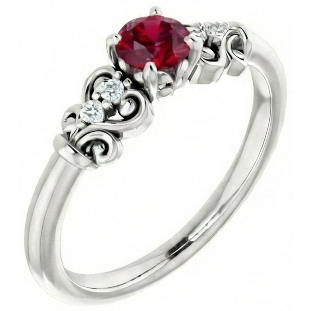 Aus der Erde Abgebauter Natürlicher Diamant runder Rubin Fancy Ring 1,40 Karat Weißgold 14K