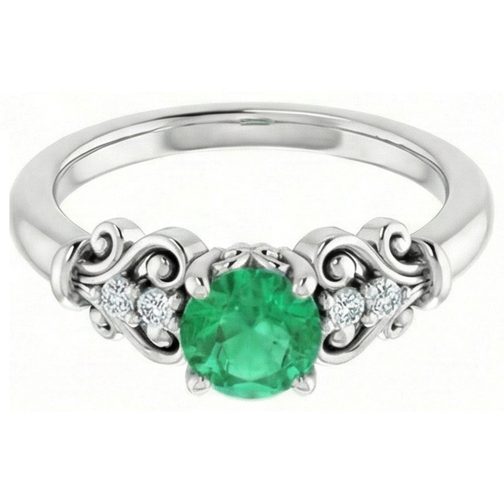 Aus der Erde Abgebauter Natürlicher Diamant runder grüner Smaragdring 1,40 Karat Weißgold 14K Schmuck