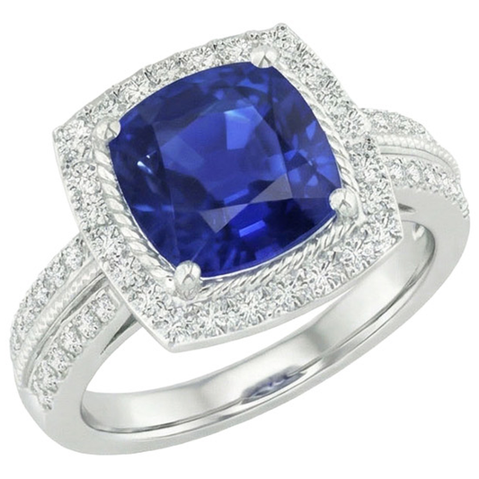 Aus der Erde Abgebauter Natürlicher Diamant und Saphir Halo-Verlobungsring 3,70 Karat Weißgold 14K
