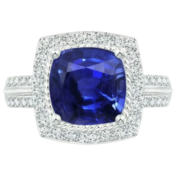 Aus der Erde Abgebauter Natürlicher Diamant und Saphir Halo-Verlobungsring 3,70 Karat Weißgold 14K