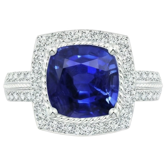 Aus der Erde Abgebauter Natürlicher Diamant und Saphir Halo-Verlobungsring 3,70 Karat Weißgold 14K