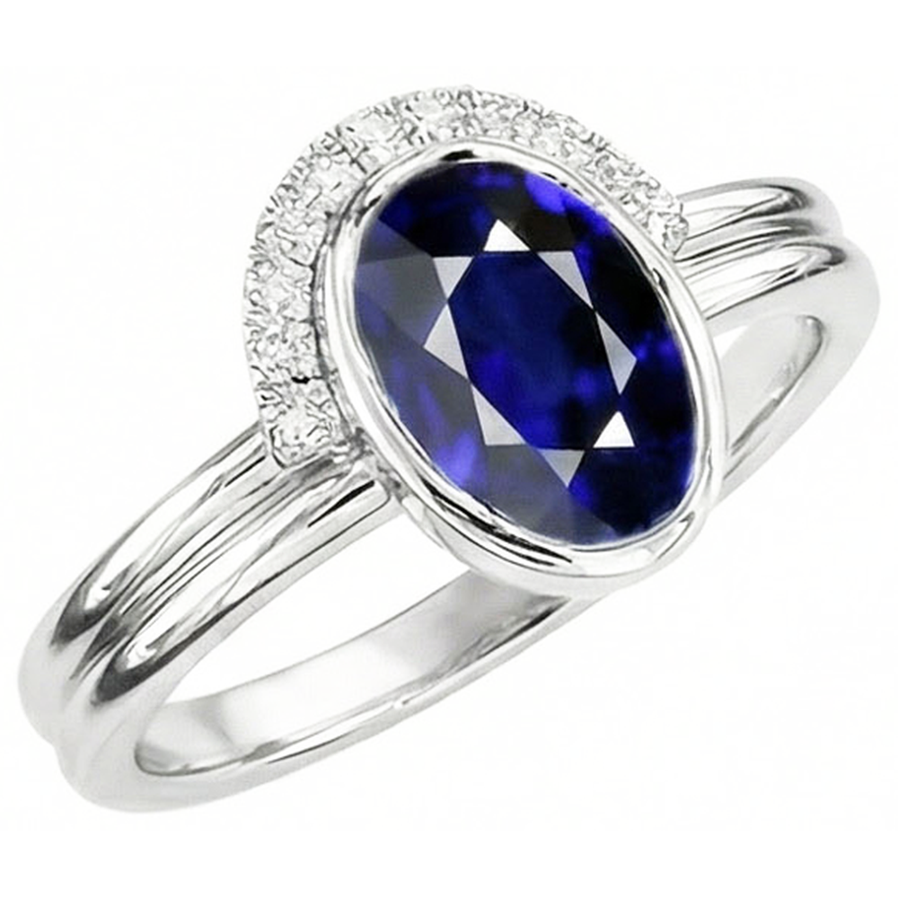 Natürlicher Diamant ( nicht im Labor gezüchtet )band & Ovaler blauer Saphir Ehering Set 3 Karat Weißgold