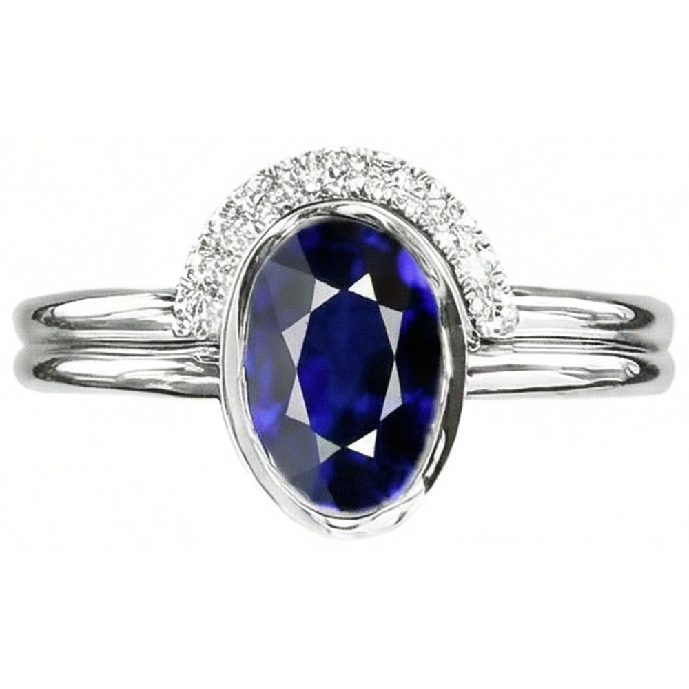 Natürlicher Diamant ( nicht im Labor gezüchtet )band & Ovaler blauer Saphir Ehering Set 3 Karat Weißgold