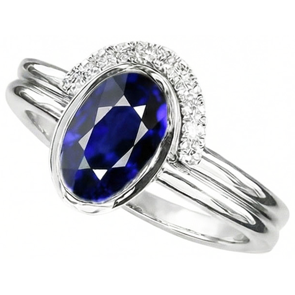 Natürlicher Diamant ( nicht im Labor gezüchtet )band & Ovaler blauer Saphir Ehering Set 3 Karat Weißgold