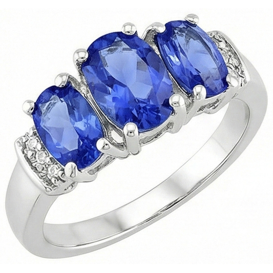 Aus der Erde Abgebauter Natürlicher Diamanten Ceylon Saphir 5,26 Karat Ehering Gold Weiß 14K