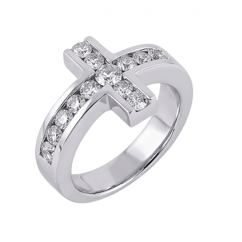 Aus der Erde Abgebauter Natürlicher Diamanten Kreuzform Verlobungsring 1,4 ct. Weißgold 14K