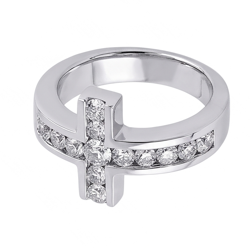 Aus der Erde Abgebauter Natürlicher Diamanten Kreuzform Verlobungsring 1,4 ct. Weißgold 14K