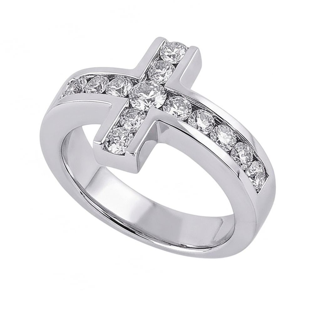 Aus der Erde Abgebauter Natürlicher Diamanten Kreuzform Verlobungsring 1,4 ct. Weißgold 14K