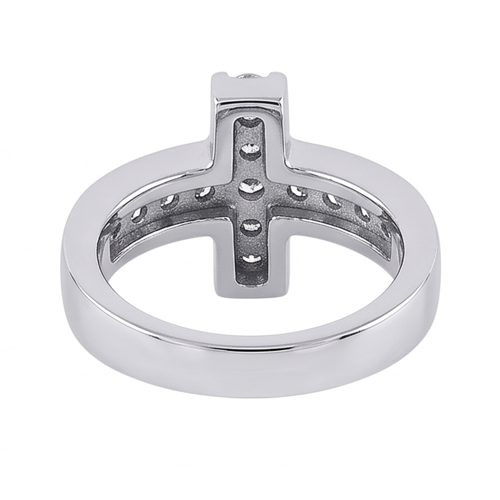 Aus der Erde Abgebauter Natürlicher Diamanten Kreuzform Verlobungsring 1,4 ct. Weißgold 14K