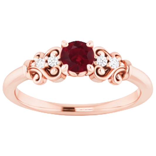 Aus der Erde Abgebauter Natürlicher Diamantring 1.10 Karat Burma Rubin Antik-Stil Roségold 14K