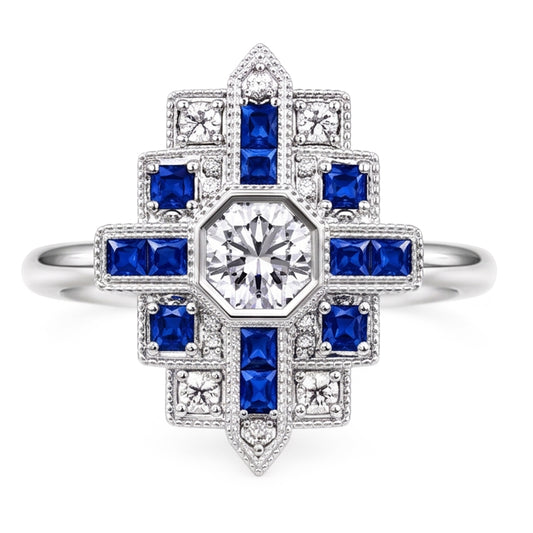 Aus der Erde Abgebauter Natürlicher Diamantring 2,50 Karat Antik-Stil Ceylon Blauer Saphir
