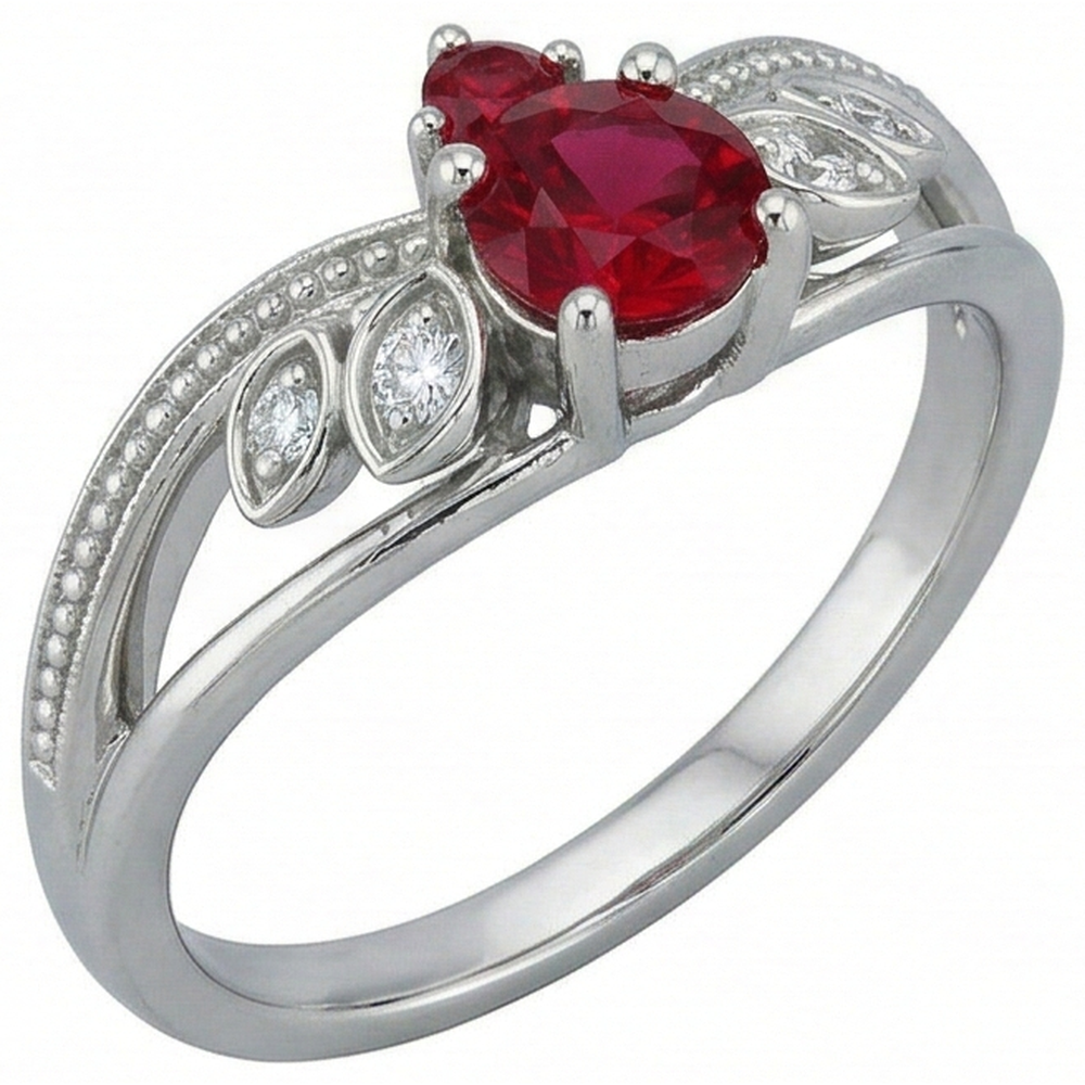 echter round rubin 1Karat ring mit Diamantbesatz