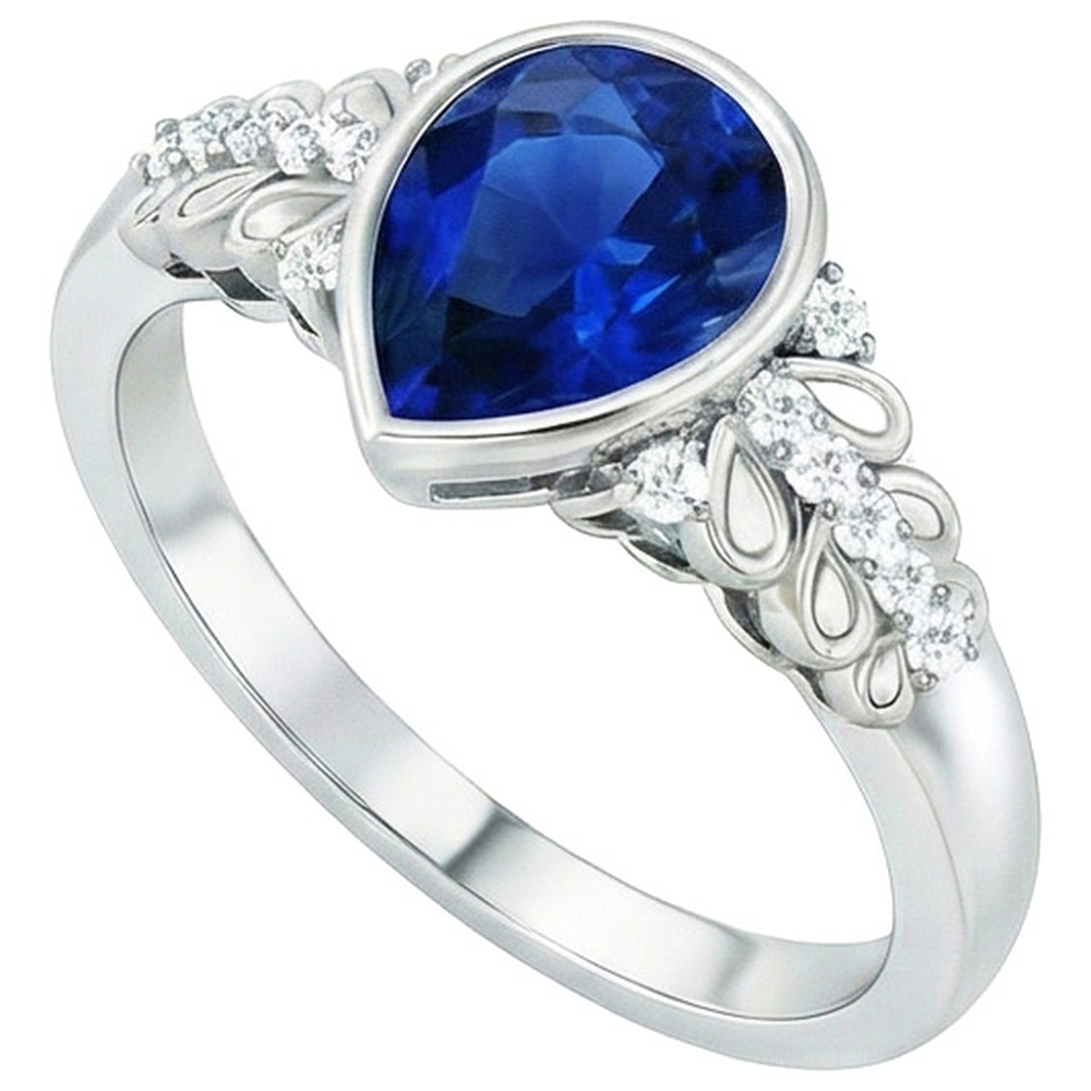 Aus der Erde Abgebauter Natürlicher Diamantring New Bezel Set Birnenblauer Saphir Mit Akzenten 4,25 Karat
