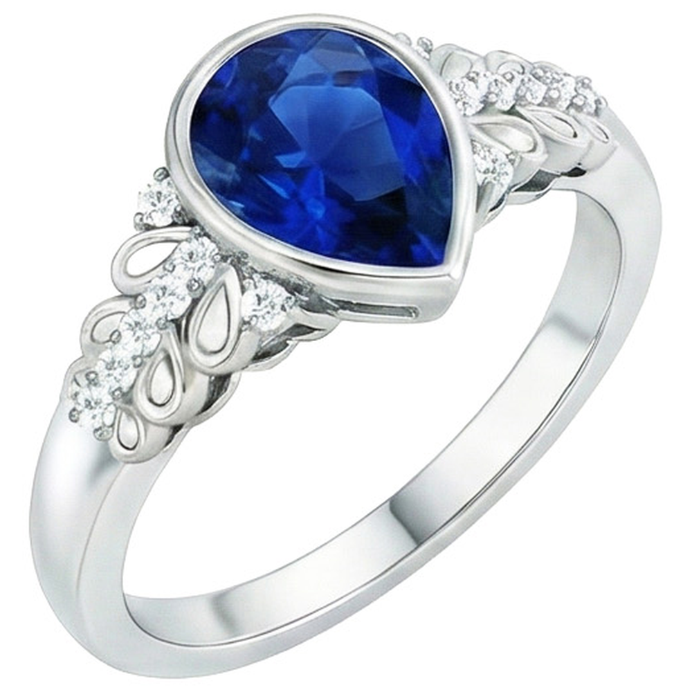 Aus der Erde Abgebauter Natürlicher Diamantring New Bezel Set Birnenblauer Saphir Mit Akzenten 4,25 Karat