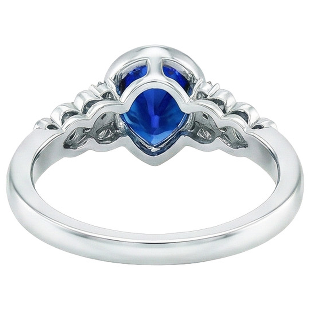 Aus der Erde Abgebauter Natürlicher Diamantring New Bezel Set Birnenblauer Saphir Mit Akzenten 4,25 Karat