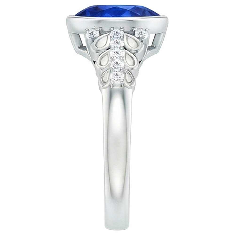 Aus der Erde Abgebauter Natürlicher Diamantring New Bezel Set Birnenblauer Saphir Mit Akzenten 4,25 Karat