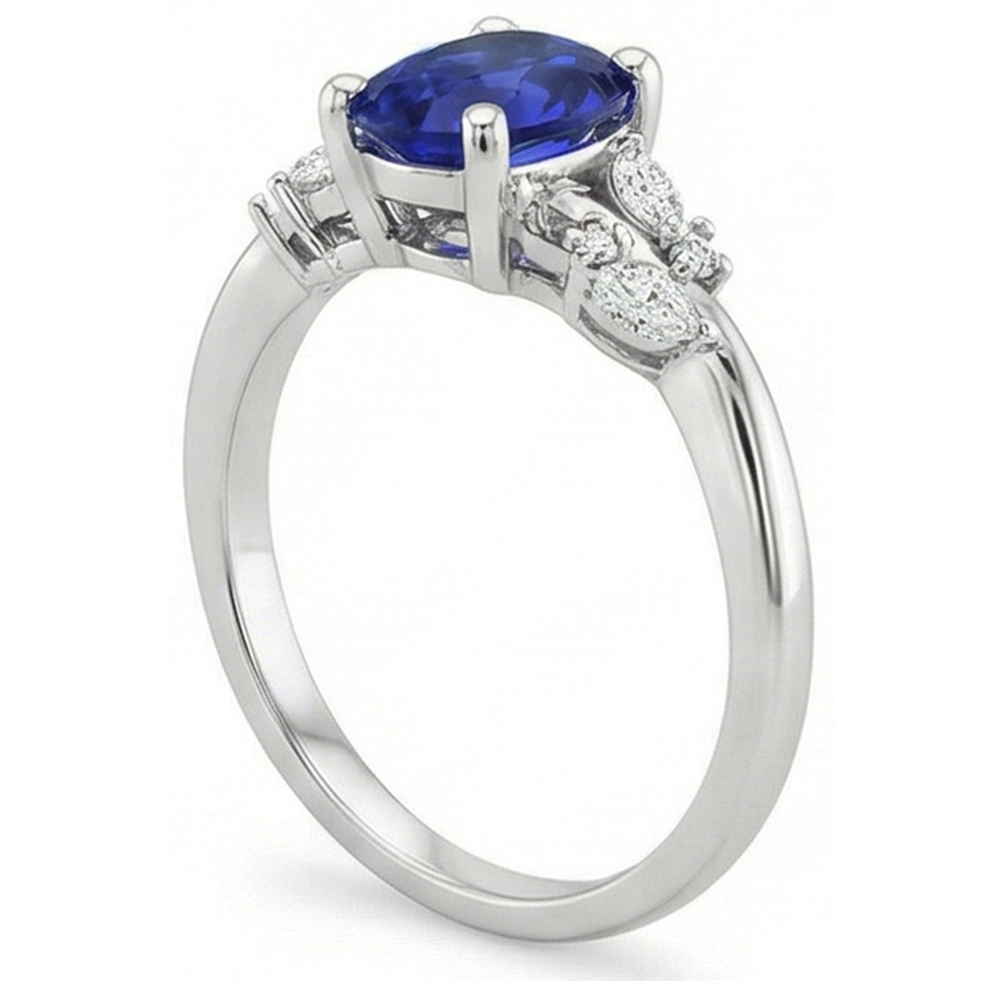 Natürlicher Diamant ( nicht im Labor gezüchtet )ring Oval Blauer Saphir Mit Marquise & Runden Steinen 4 Karat