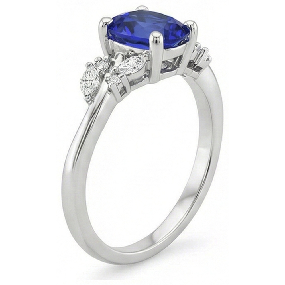 Natürlicher Diamant ( nicht im Labor gezüchtet )ring Oval Blauer Saphir Mit Marquise & Runden Steinen 4 Karat