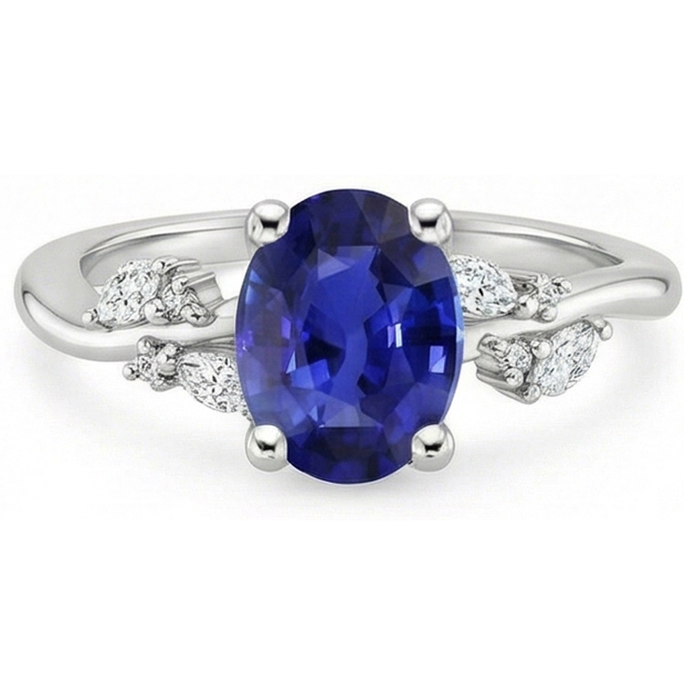 Natürlicher Diamant ( nicht im Labor gezüchtet )ring Oval Blauer Saphir Mit Marquise & Runden Steinen 4 Karat