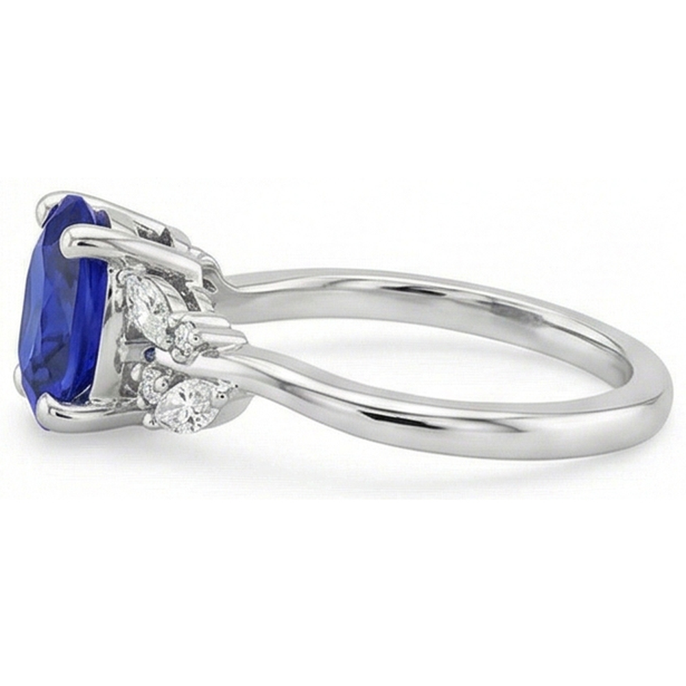 Natürlicher Diamant ( nicht im Labor gezüchtet )ring Oval Blauer Saphir Mit Marquise & Runden Steinen 4 Karat