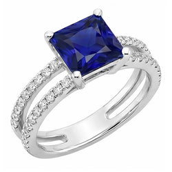 Aus der Erde Abgebauter Natürlicher Diamantring Princess Cut Saphir mit Akzenten Split Shank 6 Karat