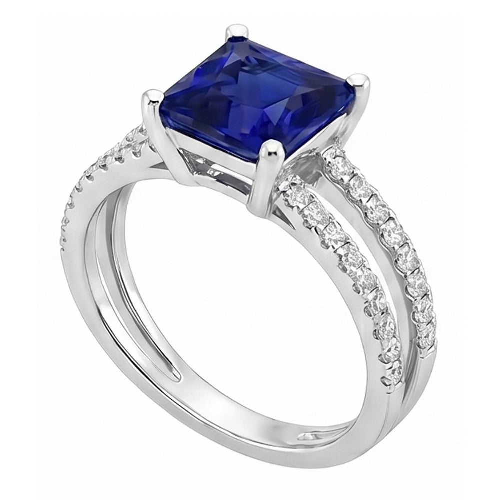 Aus der Erde Abgebauter Natürlicher Diamantring Princess Cut Saphir mit Akzenten Split Shank 6 Karat