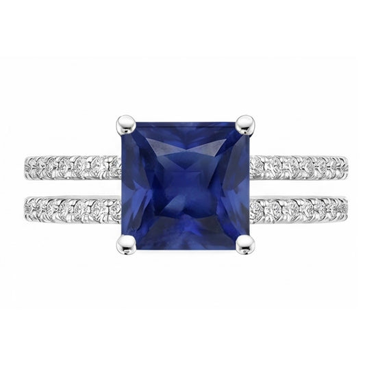 Aus der Erde Abgebauter Natürlicher Diamantring Princess Cut Saphir mit Akzenten Split Shank 6 Karat