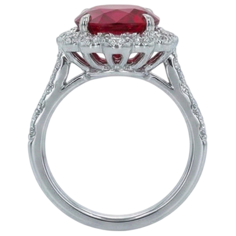 Aus der Erde Abgebauter Natürlicher Diamantring im Kissenschliff mit rotem Rubin Weißgold 14K 2.45 Karat