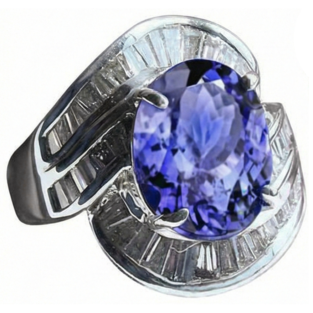 Ausgefallener Damenring Tansanit Oval und Baguette Aus der Erde Abgebauter Natürlicher Diamanten Neu 5 ct.