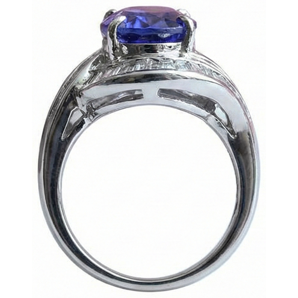 Ausgefallener Damenring Tansanit Oval und Baguette Aus der Erde Abgebauter Natürlicher Diamanten Neu 5 ct.