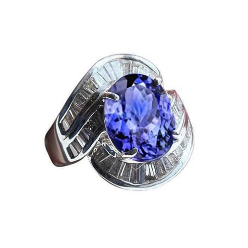 Ausgefallener Damenring Tansanit Oval und Baguette Diamanten Neu 5 ct.