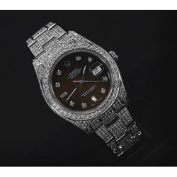 Ausgefroren Brauch Diamant 18 Karat Rolex Herrenuhr mit schwarzem Zifferblatt Edelstahl