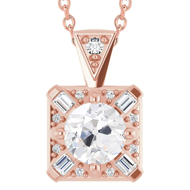 Baguette & Altschliff Echt Diamant Anhänger Schmuck 5.50 Karat Roségold 14K