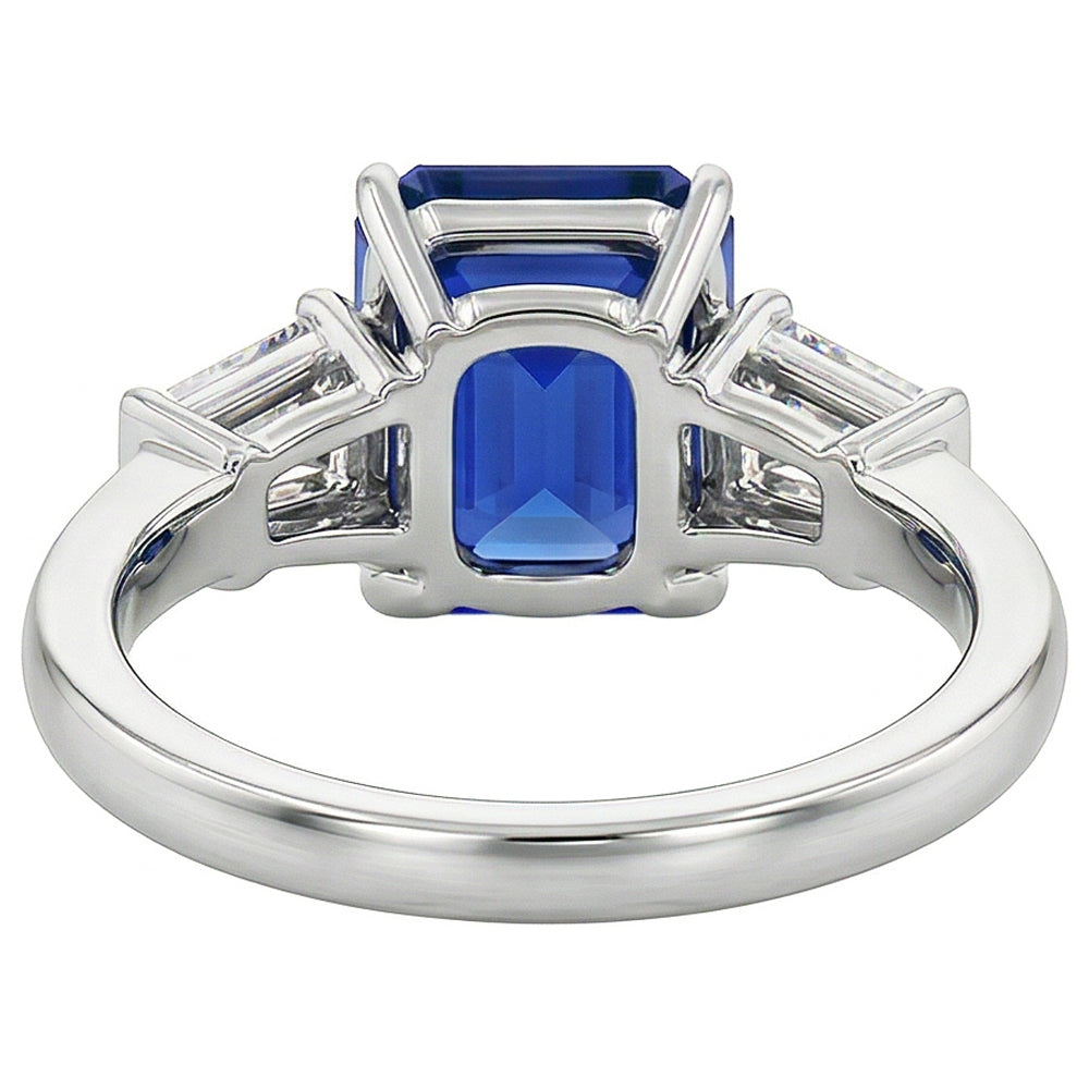 Baguette Aus der Erde Abgebauter Natürlicher Diamant 3 Steine Ring Asscher Schliff Blauer Saphir 2.50 Karat