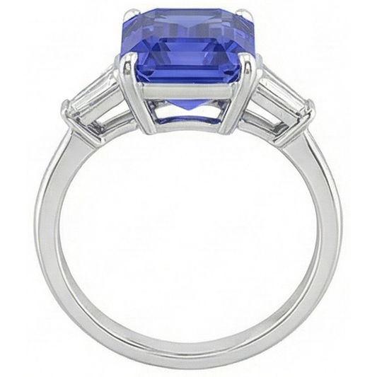 Baguette Natürlicher Diamant ( nicht im Labor gezüchtet ) 3 Steine Ring Smaragdschliff Ceylon Saphir 2,75 Karat