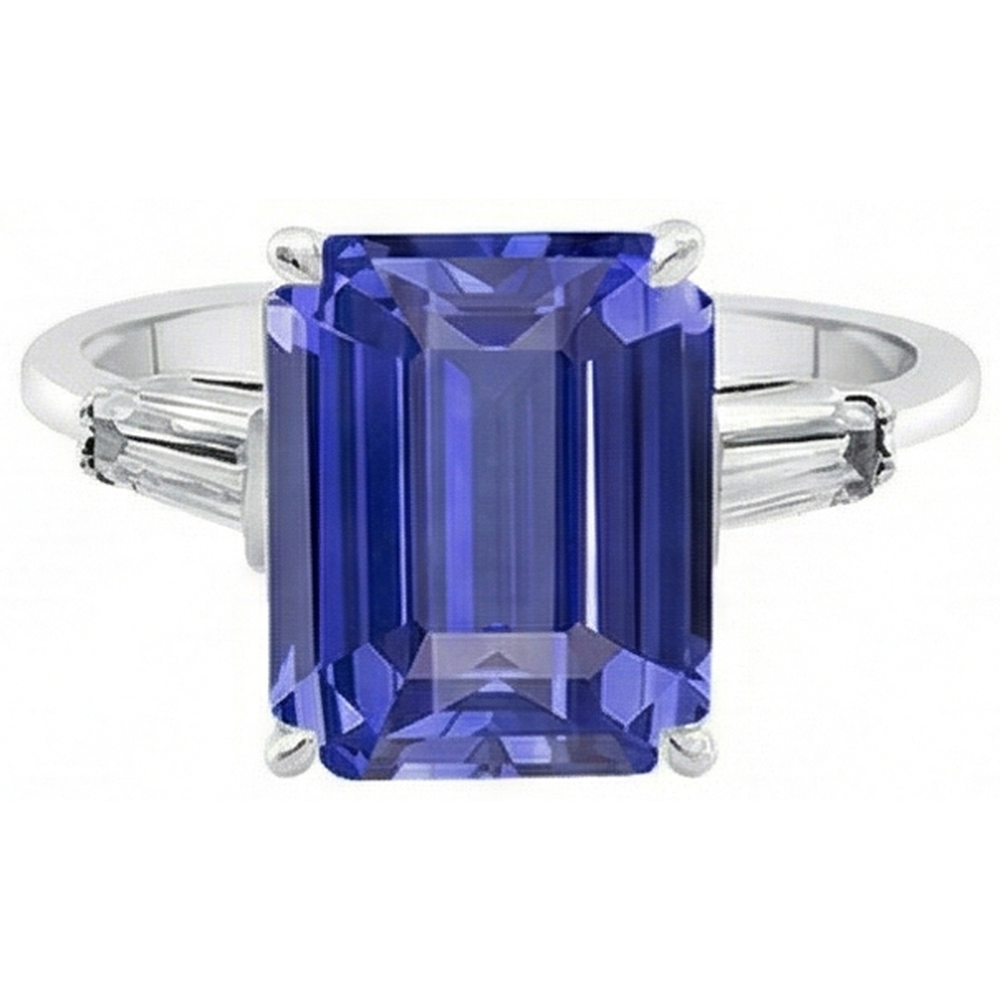 Baguette Natürlicher Diamant ( nicht im Labor gezüchtet ) 3 Steine Ring Smaragdschliff Ceylon Saphir 2,75 Karat