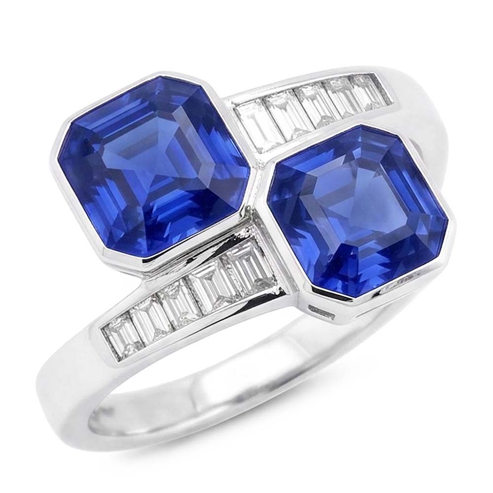 Baguette Aus der Erde Abgebauter Natürlicher Diamant Asscher Saphir Ring Lünette & Kanal Set 4,50 Karat