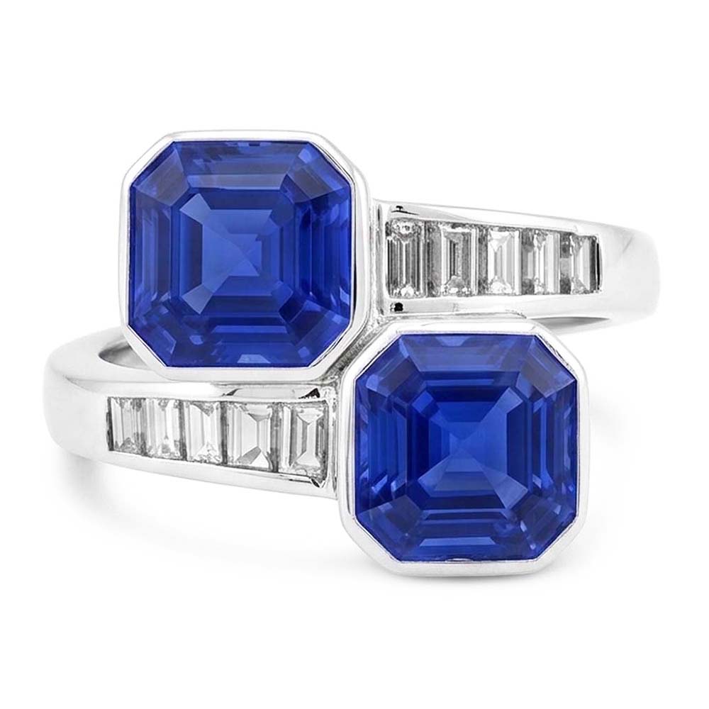 Baguette Aus der Erde Abgebauter Natürlicher Diamant Asscher Saphir Ring Lünette & Kanal Set 4,50 Karat