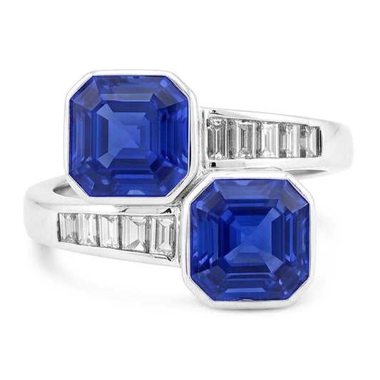 Baguette Aus der Erde Abgebauter Natürlicher Diamant Asscher Saphir Ring Lünette & Kanal Set 4,50 Karat