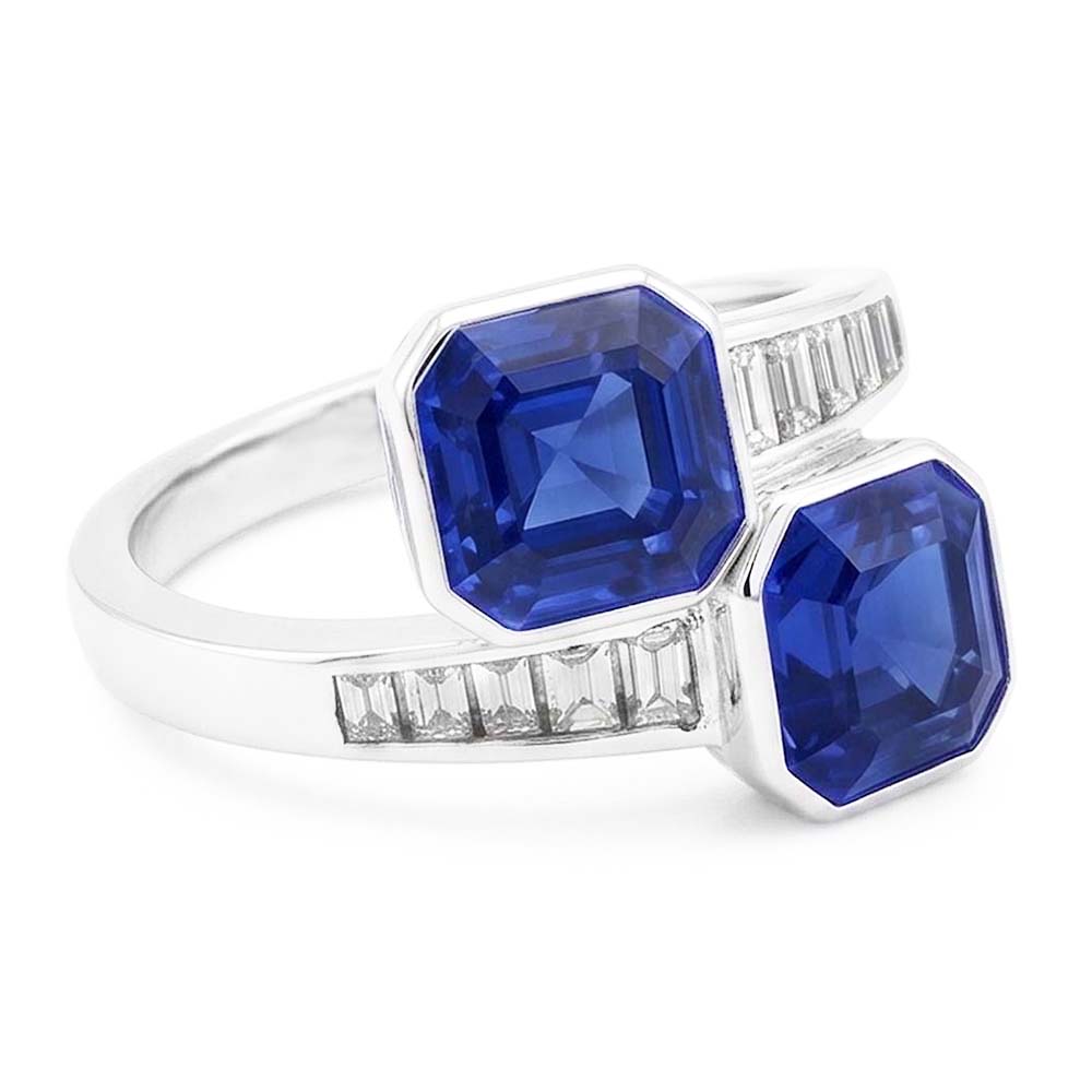 Baguette Aus der Erde Abgebauter Natürlicher Diamant Asscher Saphir Ring Lünette & Kanal Set 4,50 Karat