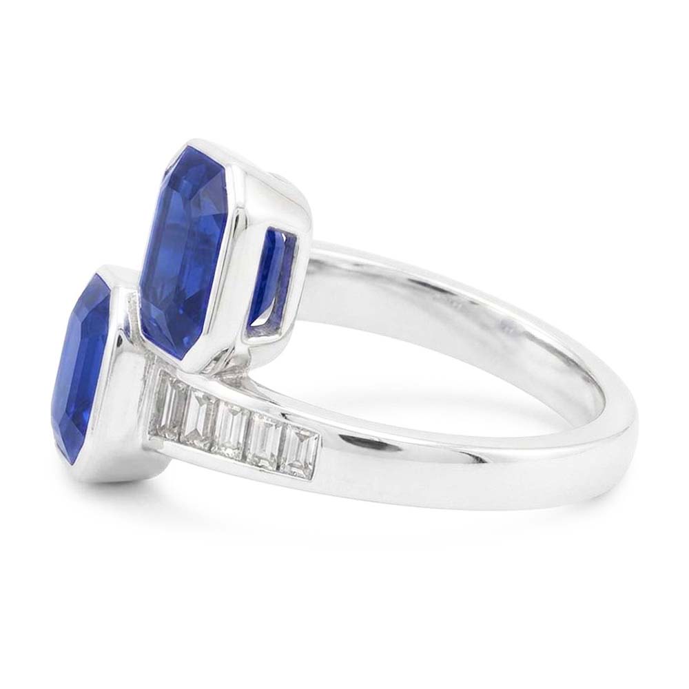 Baguette Aus der Erde Abgebauter Natürlicher Diamant Asscher Saphir Ring Lünette & Kanal Set 4,50 Karat