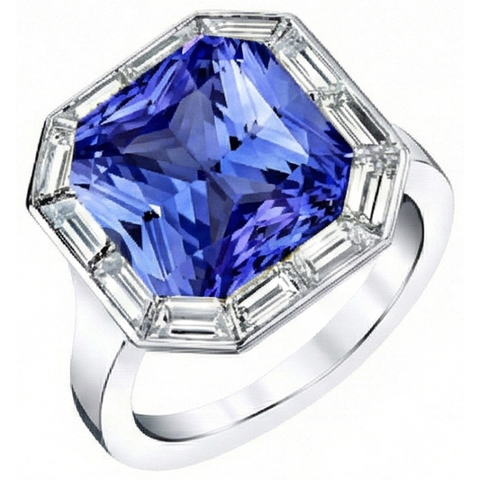 Baguette Natürlicher Diamant ( nicht im Labor gezüchtet ) Halo Radiant Blue Saphir Ring 3,50 Karat 14K Gold