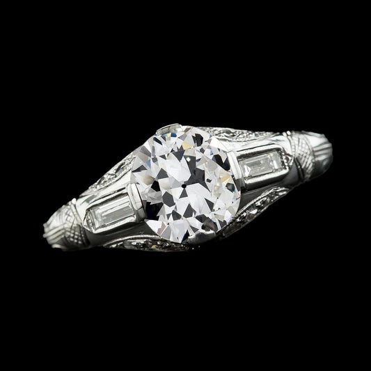 Baguette Drei-Steine-Ring Runder Natürliche Diamant Alteuropäischer 2.75 Karat