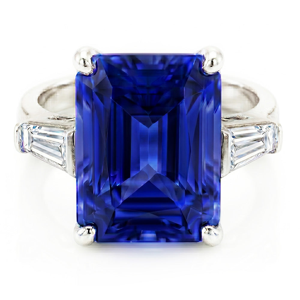 Baguette Natürlicher Diamant ( nicht im Labor gezüchtet ) 3 Steine Ring Strahlend Hellblauer Saphir 2.50 Karat