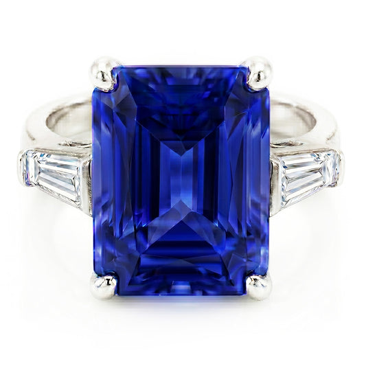 Baguette Natürlicher Diamant ( nicht im Labor gezüchtet ) 3 Steine Ring Strahlend Hellblauer Saphir 2.50 Karat