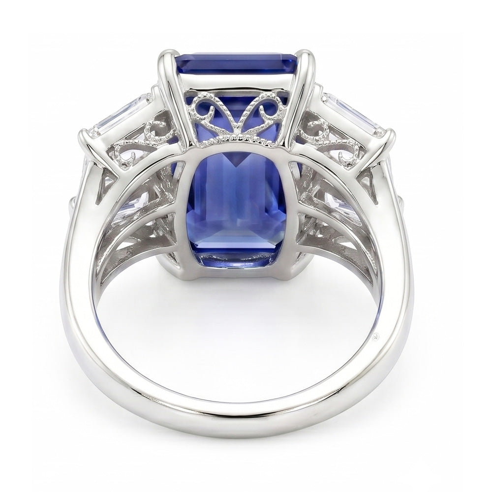 Baguette Natürlicher Diamant ( nicht im Labor gezüchtet ) 3 Steine Ring Strahlend Hellblauer Saphir 2.50 Karat