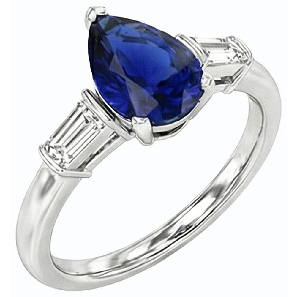 Baguette-Natürlicher Diamant ( nicht im Labor gezüchtet )-Drei-Steine-Ceylon-Saphir-Ring 2,50 Karat