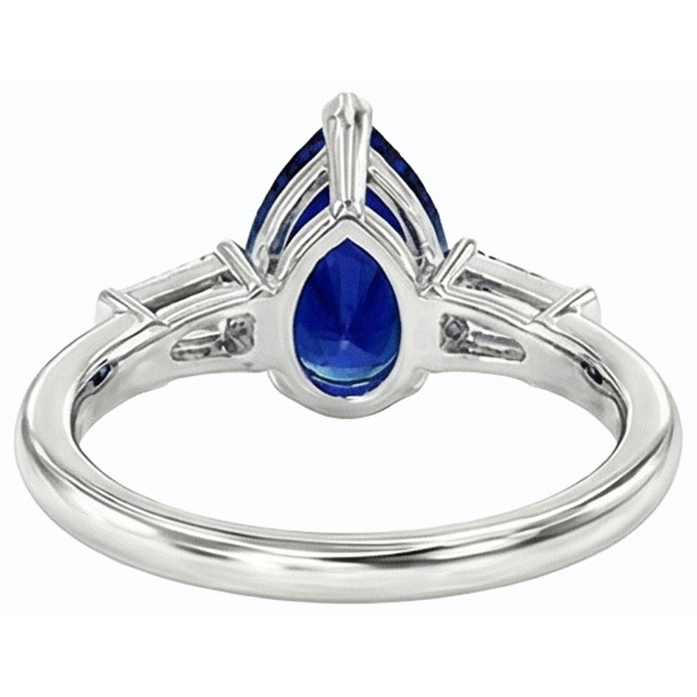 Baguette-Natürlicher Diamant ( nicht im Labor gezüchtet )-Drei-Steine-Ceylon-Saphir-Ring 2,50 Karat